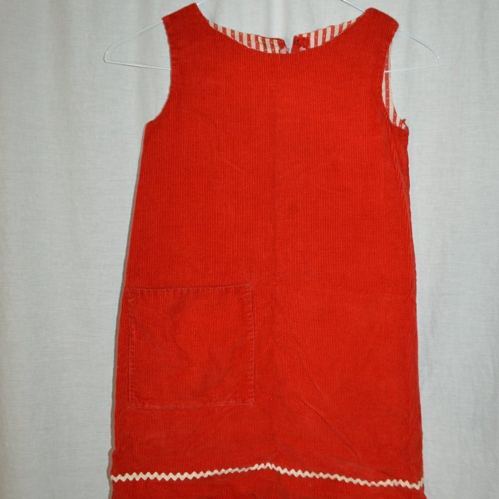 1970s Kids Girls Red White Corduroy Dress